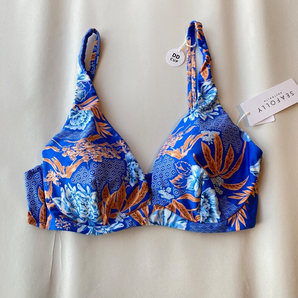 Seafolly Eden DD Fixed Triangle Bikini Top 8 Azure NWT